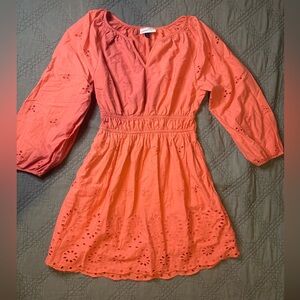 Universal Thread Bright Coral Eyelet Long Sleeve Dress